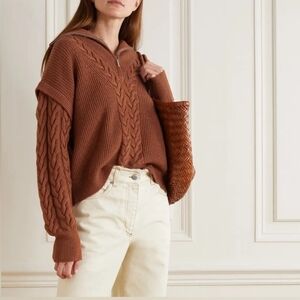 La Ligne Rust Bastien Cable Knit Quarter Zip Wool Sweater Size Small